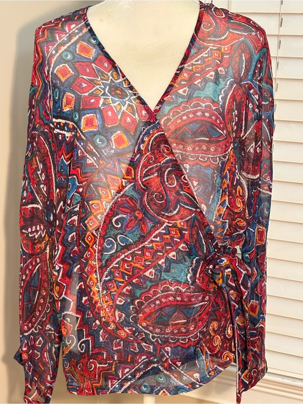 Chico's Sheer Silk Wrap Top